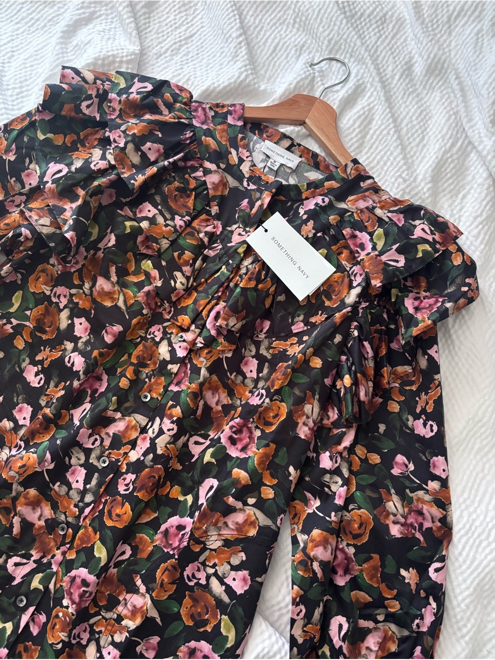 Something Navy Ruffled Mini Floral Babydoll Dress